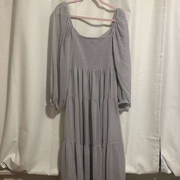 ARITZIA WILFRED Tuberose Chiffon Tiered V-neck Long Sleeve Midi Dress size Large - Picture 5 of 6